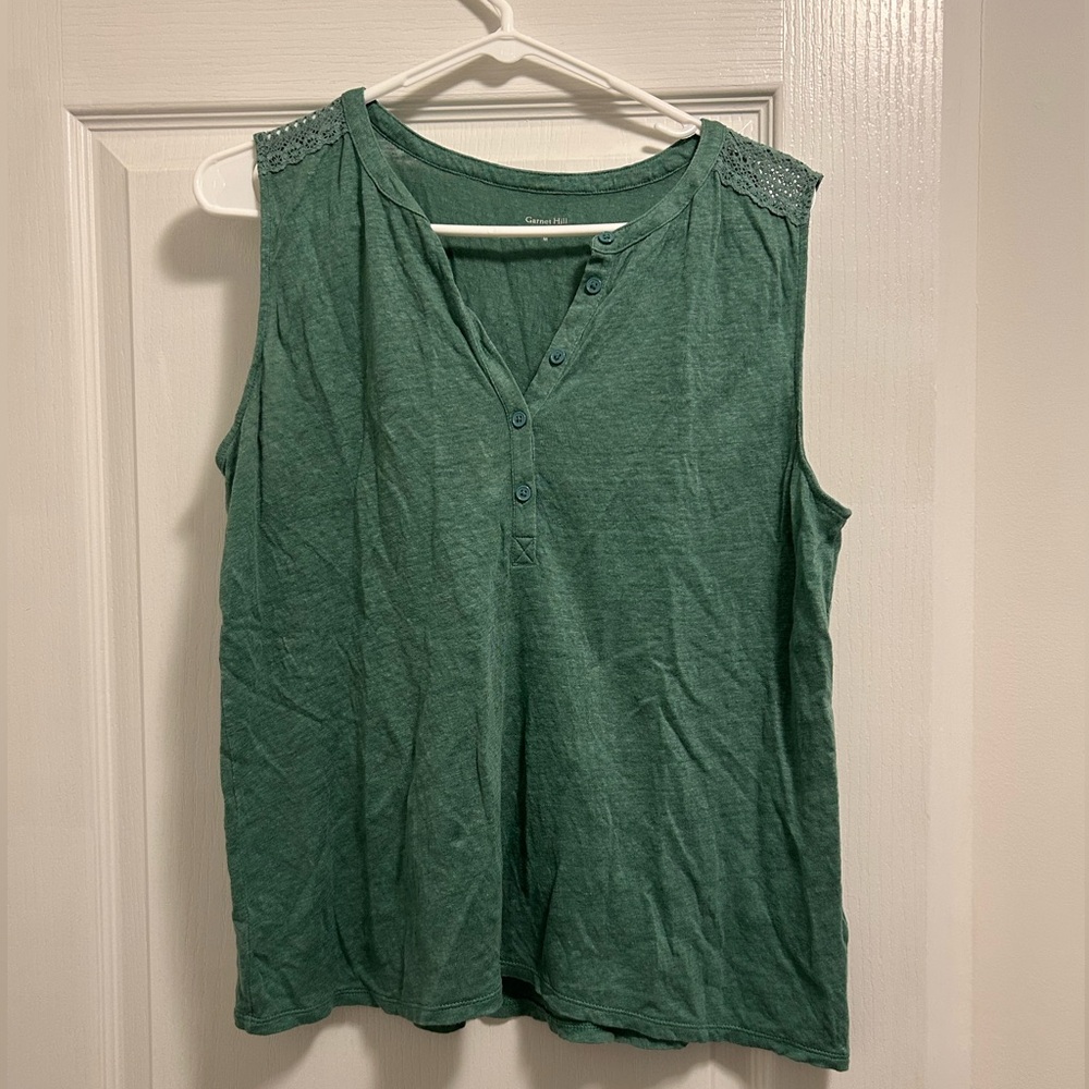 Garnet Hill 100% Linen Tank Top with buttons and lace detail
